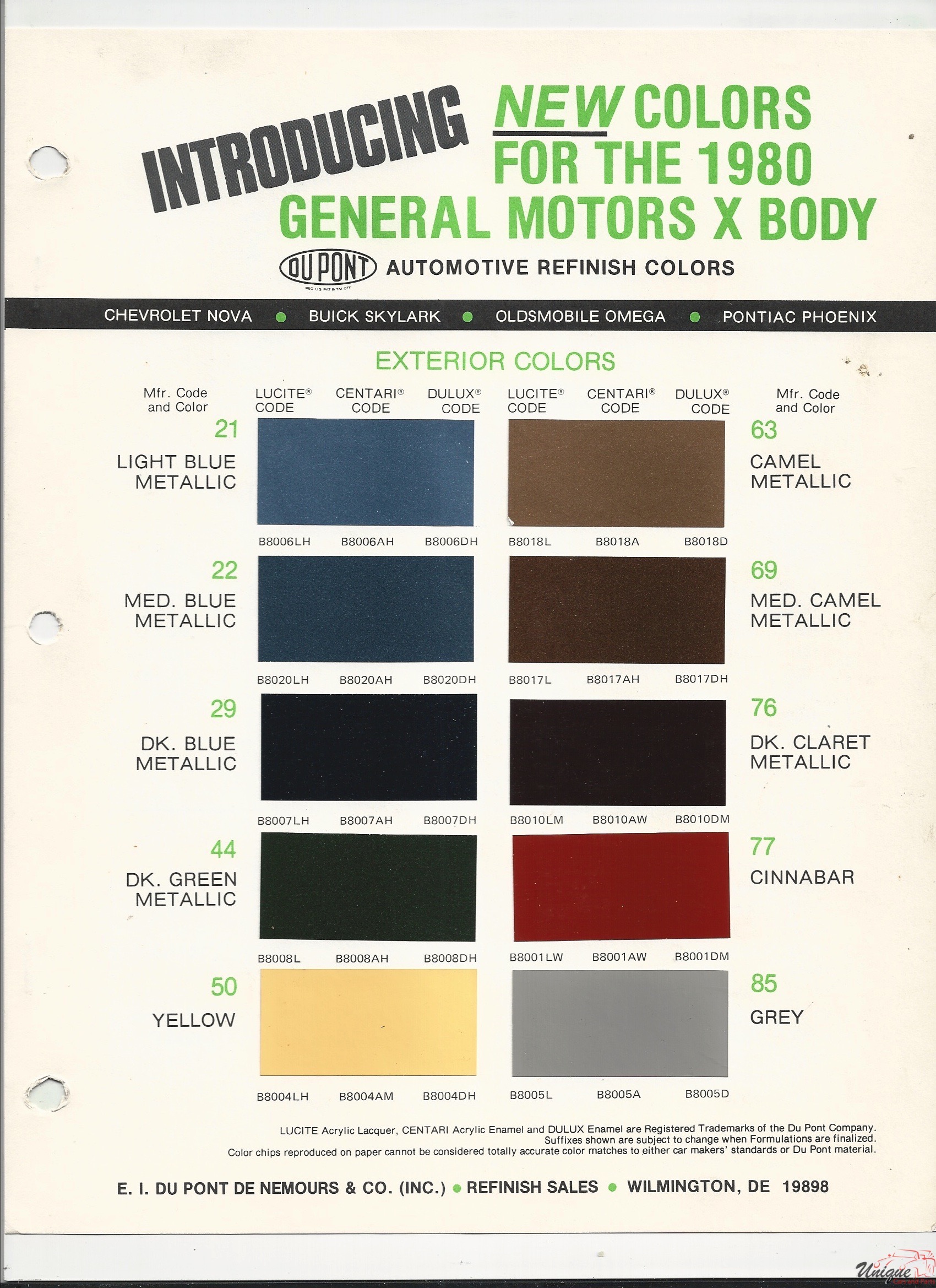 1980 GM X-Body Paint Charts